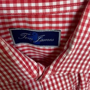 Red and White Checkered Button Down Mens Shirt